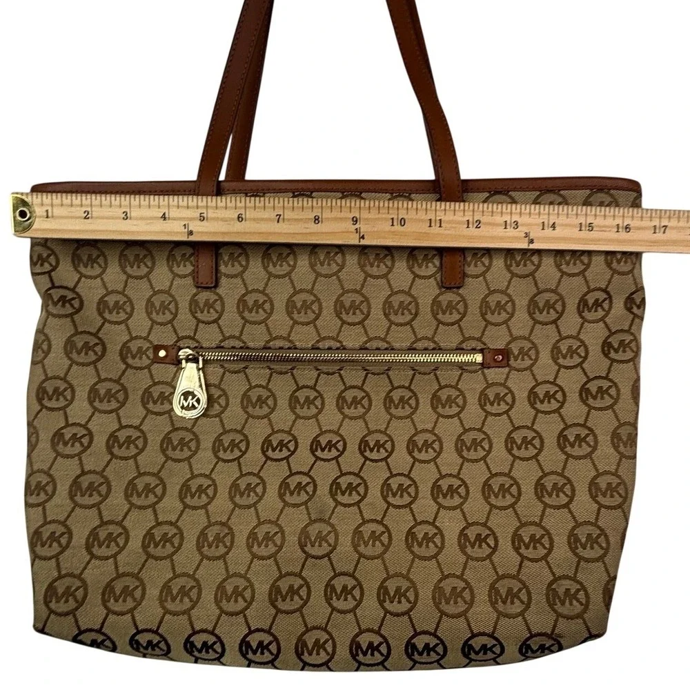 Michael Kors tan/brown MK‎ monogram tote bag, leather straps